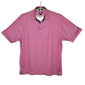 FootJoy Lisle Gingham Print Polo Purple-Pink w/Gray Contrast - XXL